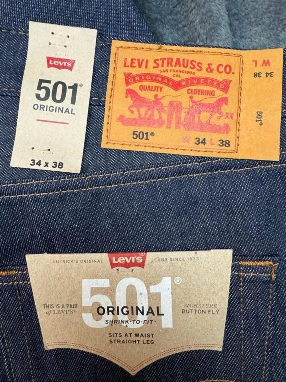Levi's 501 Jeans Mens 34x38 Blue Raw Shrink-To-Fit Straight Button Fly Denim